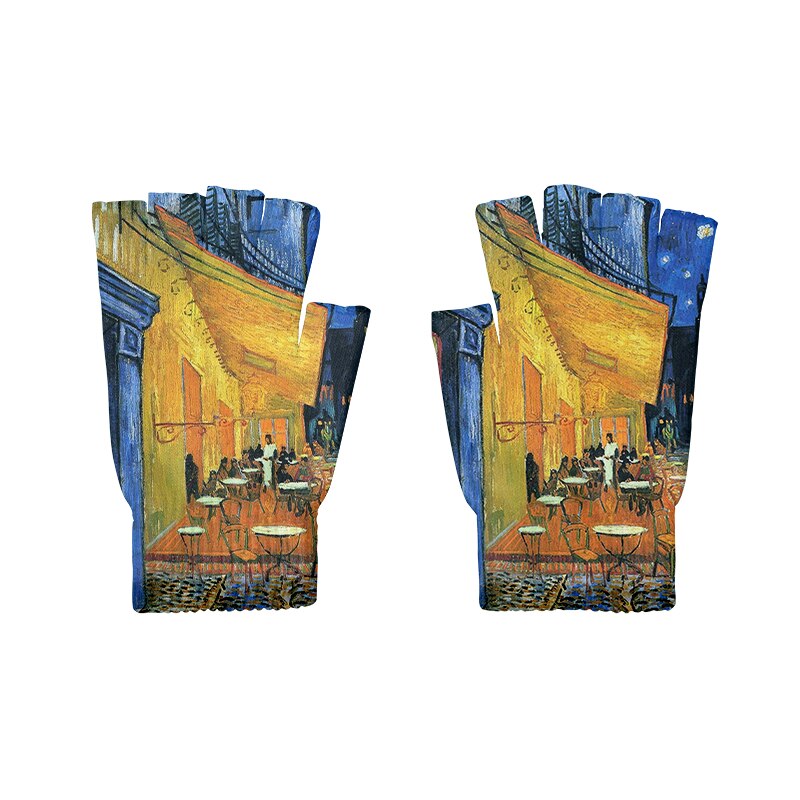 Guantes de punto de arte para adultos, guantes de medio dedo, pintura al óleo de Van Gogh, estampado, pantalla táctil, antideslizantes, guantes de muñeca: Style11