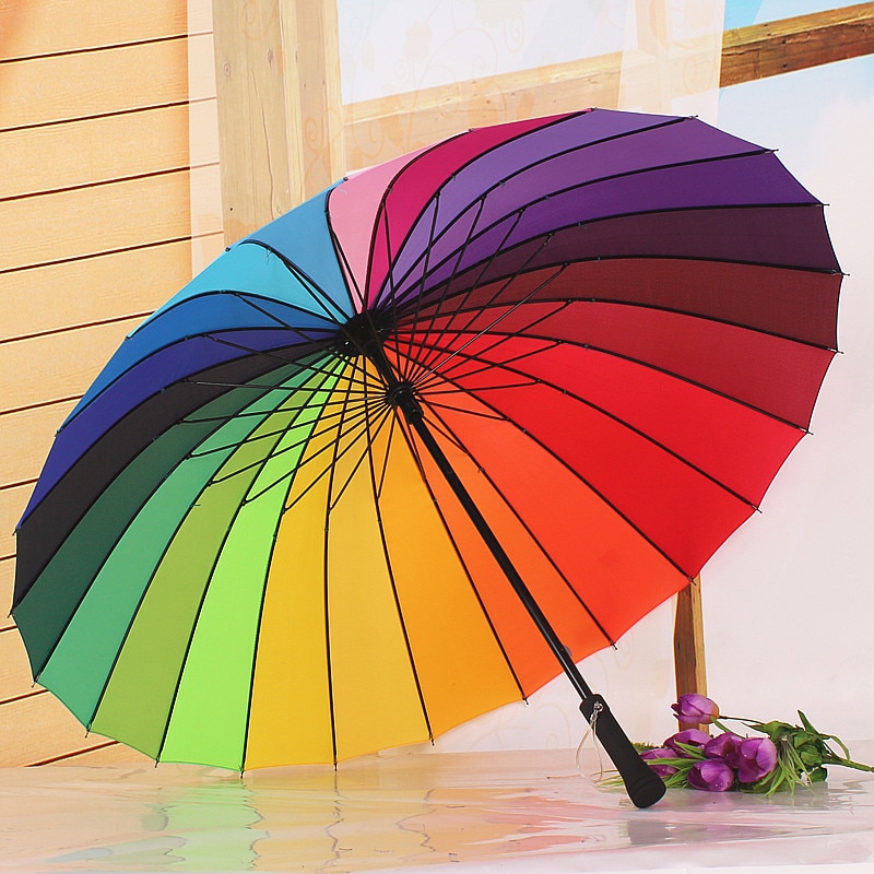 24K Regenboog Regen Vrouwen en Mannen Non-automatische handle Guarda Chuva Paraguas paraplu – Grandado