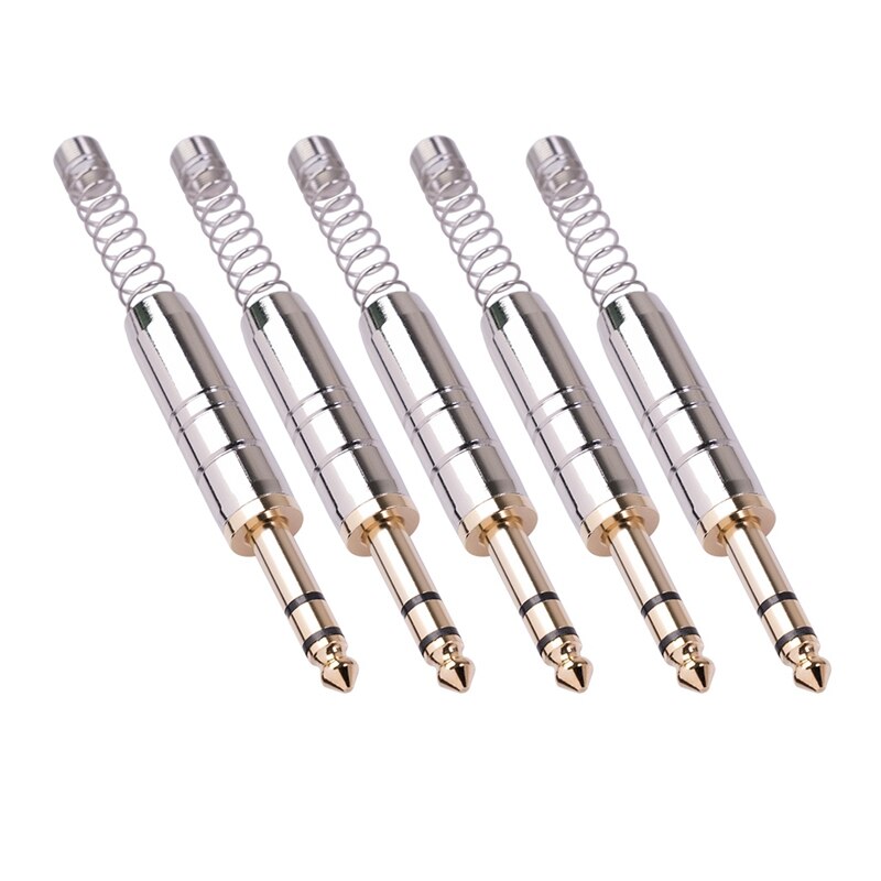 5PC 6.35mm Stereo Audio Jack Amplifier Microphone Plug 6.35 Sophomore Core Solder Jack Male Plug Connector: Default Title