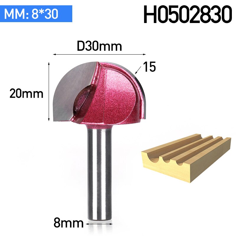 HUHAO 1pc Shank 8mm Radius Round Grooving Cove Box Bit CNC Round Nose Router Bits For Wood Industrial Grade Woodworking Endmill: 8x30mm