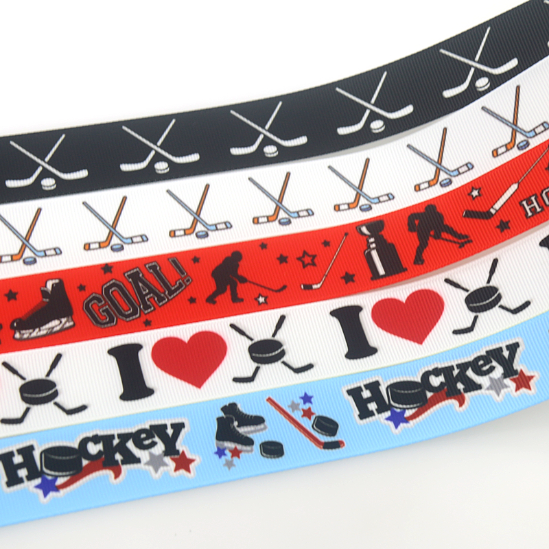 DUWES 50yards Hockey Printed Grosgrain Ribbon Accessories Material Headwear Decoration DIY Sewing Craft D1990