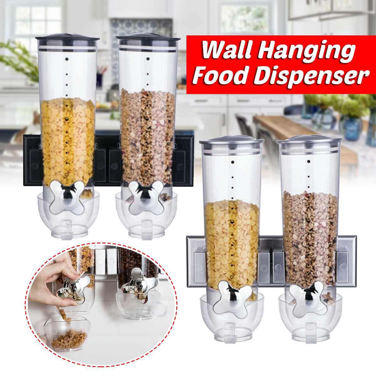 3L Wall Hanging Sealed Storage Tank Kitchen Grain Distributor Food Storage Barrel Cereal Machine wall-mounted storage tank