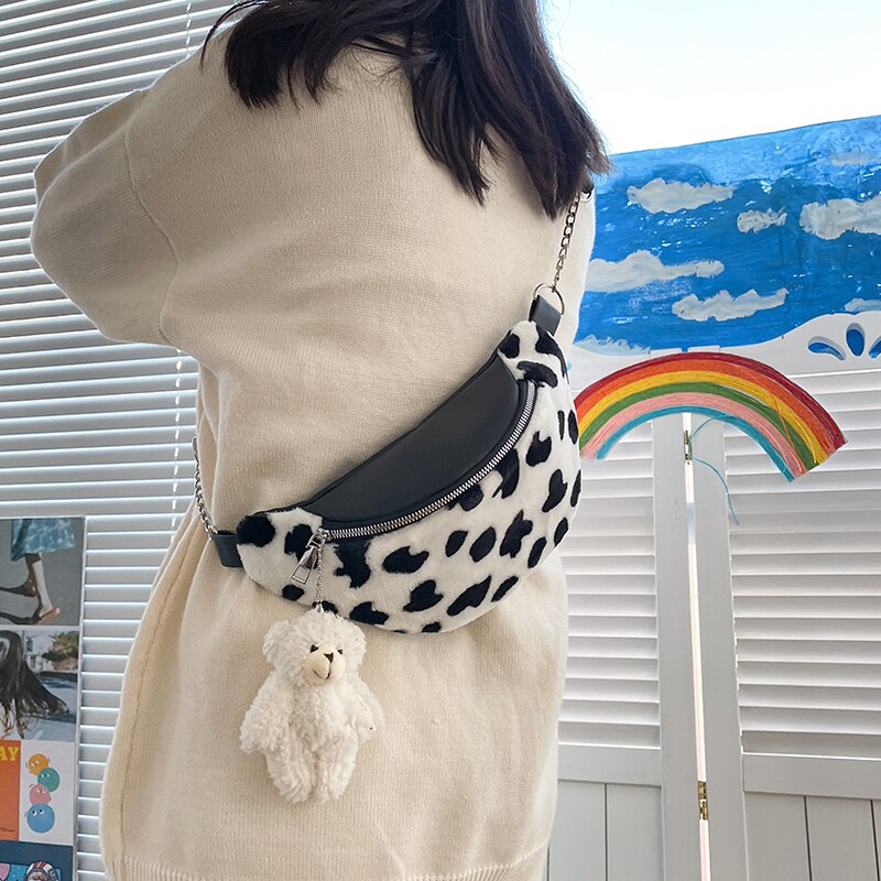 lampart nadruk z krową torba na klatkę piersiowa damska saszetka biodrowa bolsa poprzeczna feminina torebka nerka riñoneras de mujer saszetka nerka damska: 2