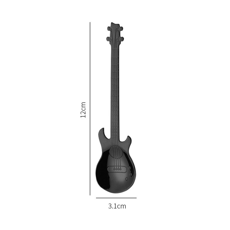 Edelstahl Kreative Kaffee Nachtisch Tee Löffel Musik Thema Gitarre bilden Eis Bar Musik Bar Löffel Küche Zubehör: Schwarz