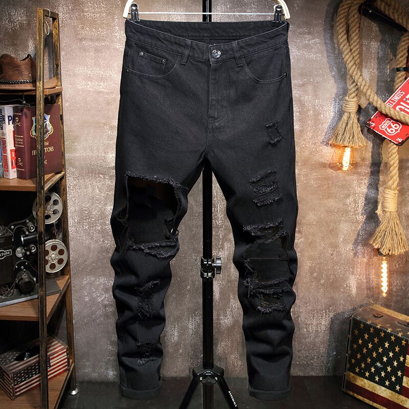 Pantalones vaqueros con agujeros para hombre, jeans rasgados informales de hip hop, tendencia, novedad de