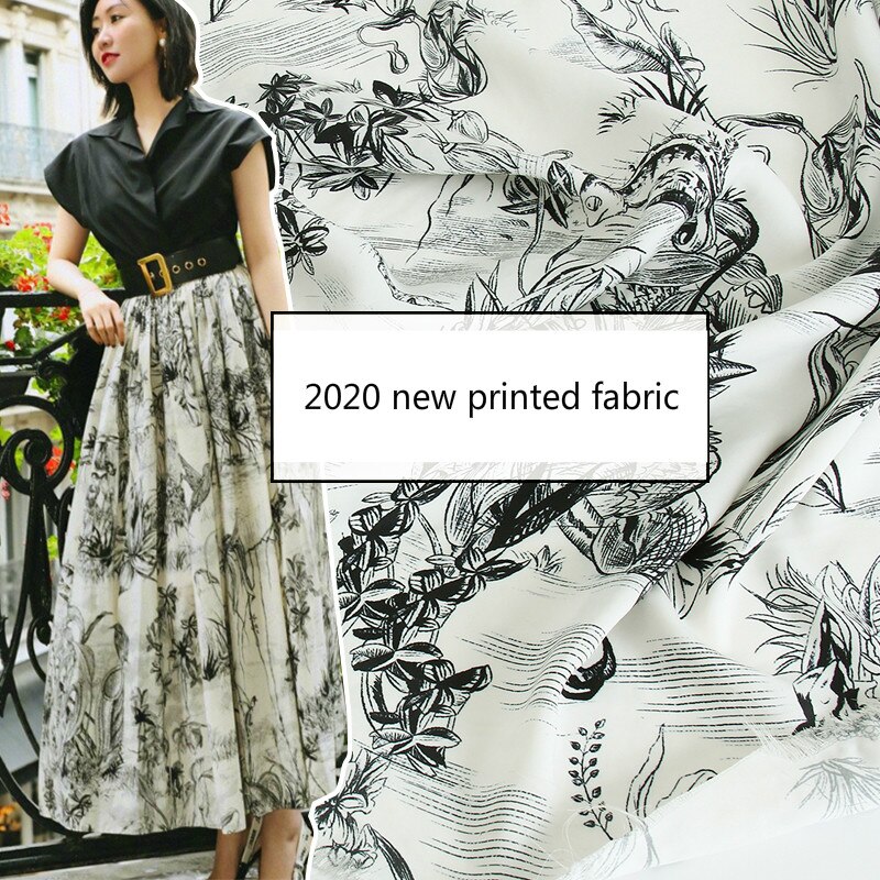 Twill satin polyester fabric cloth meter material printed dress sewing handmade fabric express