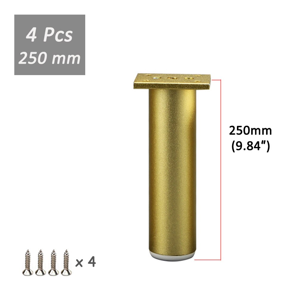 Pieds de meubles modernes en aluminium, 80-300mm, 2/4 pièces, réglables, couleur or, pour canapé, meuble TV, commode, lits: 4Pc 250mm with screw