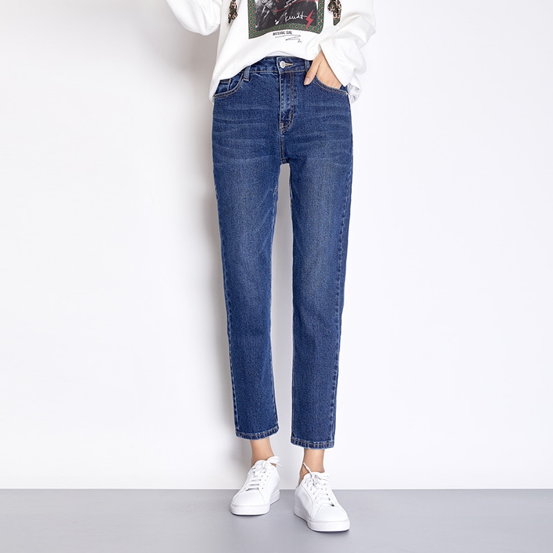 Leijijeans Herfst Blauwe Kleur 5XL 6XL Plus Size Katoen Losse Denim Broek Mid Taille Volledige Lengte Reguliere Boyfriend Jeans Voor vrouwen