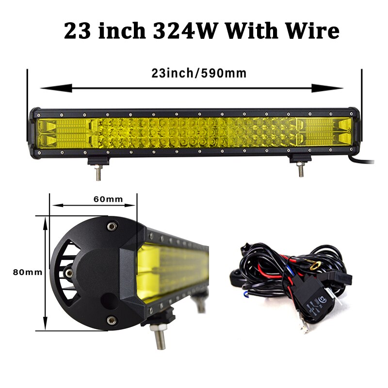 Willpower 20 22 inch Yellow Led 4x4 Offroad Light Bar 324W for 4WD Truck SUV ATV Trailer Beam Amber Work Driving Lights Fog Lamp