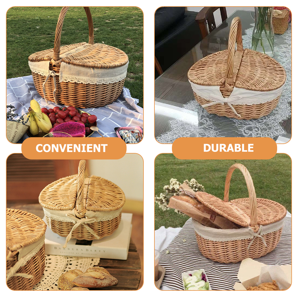 Cesta de Picnic al aire libre tejida a mano, disfraz hecho a mano, contenedor de frutas y verduras, tienda, cestas de sauce
