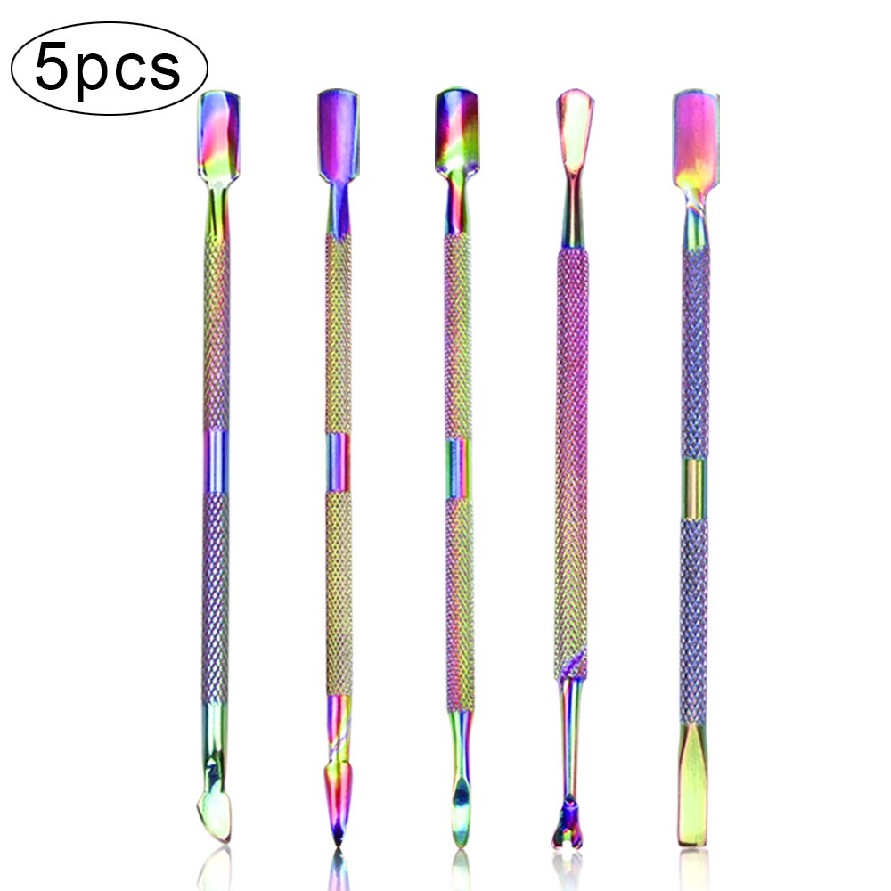 Cuticle Pusher Manicure Set Nail Cuticle Remover Professionele Metal Cuticle Cutters Hergroei Tweeters Dode Huid Schaar Gereedschap: 5pcs