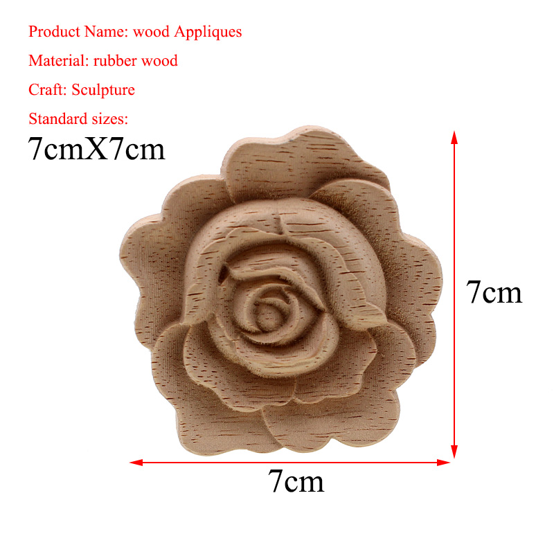 VZLX Flower Wood Carving Natural Wood Appliques for Furniture Cabinet Unpainted Wooden Mouldings Decal Decorative Figurine: 7cmX7cm