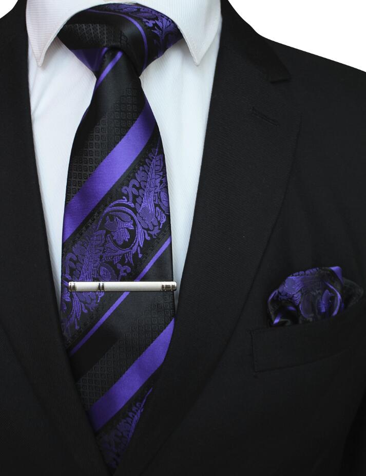 RBOCOTT 3PCS Men's Floral Tie Handkerchief Set Yellow Striped 8cm Necktie Pocket Square Tie Clip Red For Men Wedding Accessories: 07