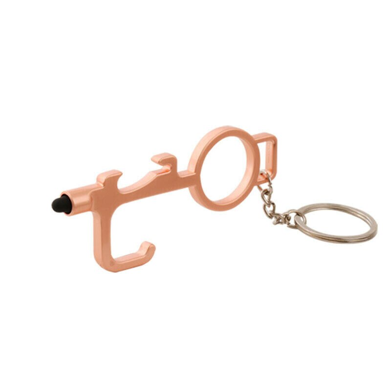 Keyring No Touch Public Door Opener Anti-Contact Keychain Artifact Beer Button Pusher Lifter Ring Hook Key Chain Keyfob Tools: Rose Gold