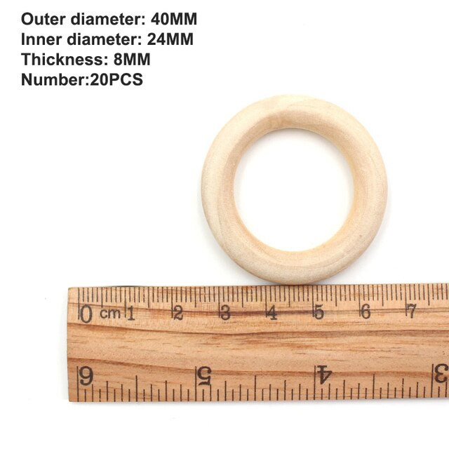 15-100mm Unfinished Wooden Rings for Crafts Natural Wood Rings DIY Wood Hoops Ornaments Connectors Jewelry Making Ring Pendant: 40mm 20pcs