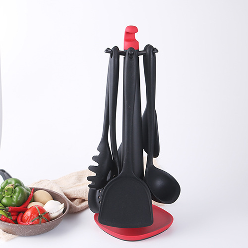 Food Grade Siliconen Koken Tool Gemak Keuken Non-stick Pan Schop Lepels Vergiet Keukengerei Huishoudelijke Accessoires Item: 7PCS Black