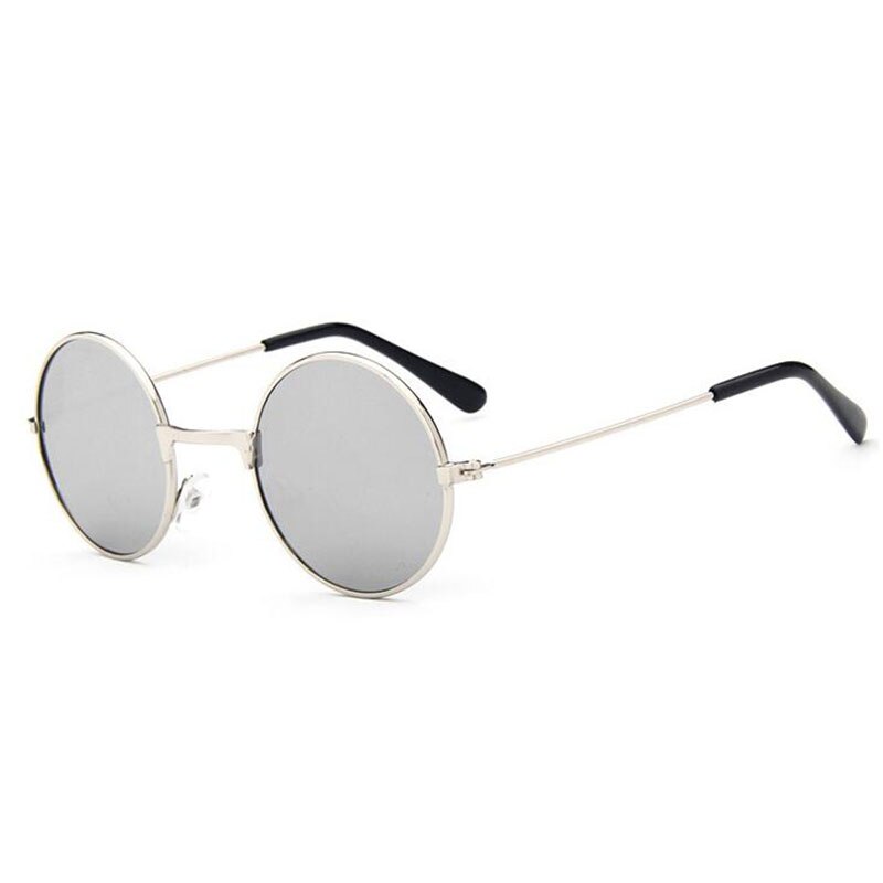 Metall svarta runda barnsolglasögon märke liten flicka/pojke baby barn glasögon glasögon oculos  uv400 små ansiktskostym för 2 ~ 6 ålder: Vitbelagd