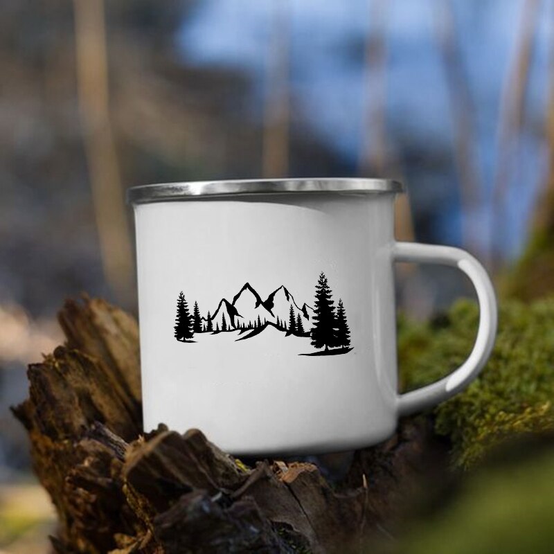 Taza con estampado de bosque y montaña, tazas creativas para café, té, bebidas, agua, desayuno, leche, Camping, senderismo, con asa,: XH1713-A015WH-8