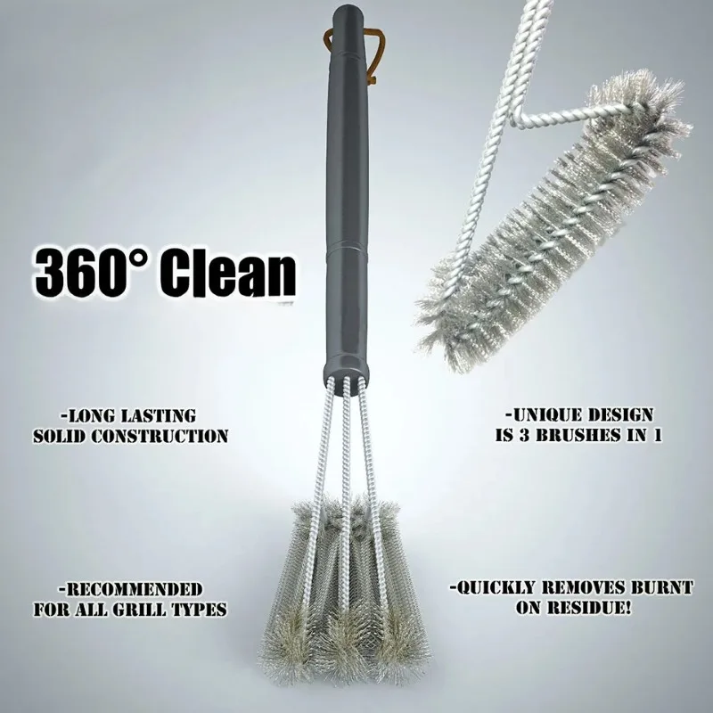 Grill-Reinigungsbürste, Grill-Werkzeug, Grillbürste, 3 Edelstahlbürsten in 1, Cleanin-Grill-Zubehör, bester Reiniger, Grill