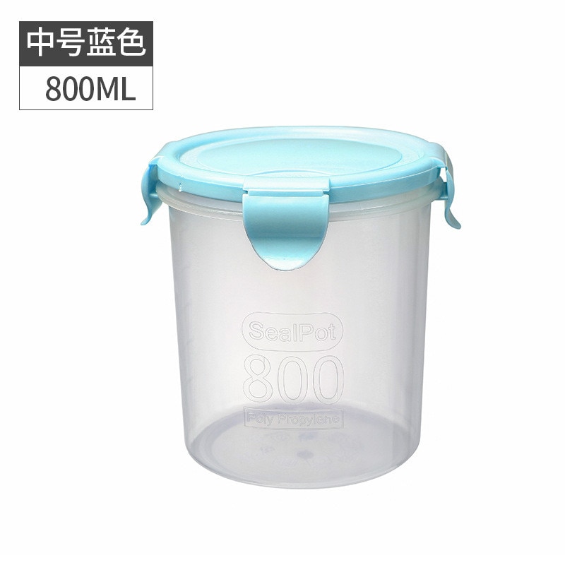 Transparent Plastic Sealed Jar Refrigerator Fresh-Keeping Jar Kitchen Grain Storage Box Food Storage Jar: 800ml  Blue