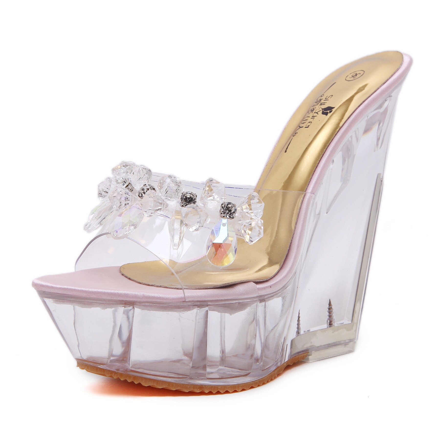 Hokszvy dames feest sandalen met kristallen, wandelschoenen met sneeuwglas, slippers met sleehak, antislip platform stijl, sandalen met ultrahoge hak, lfd: Roze / 34