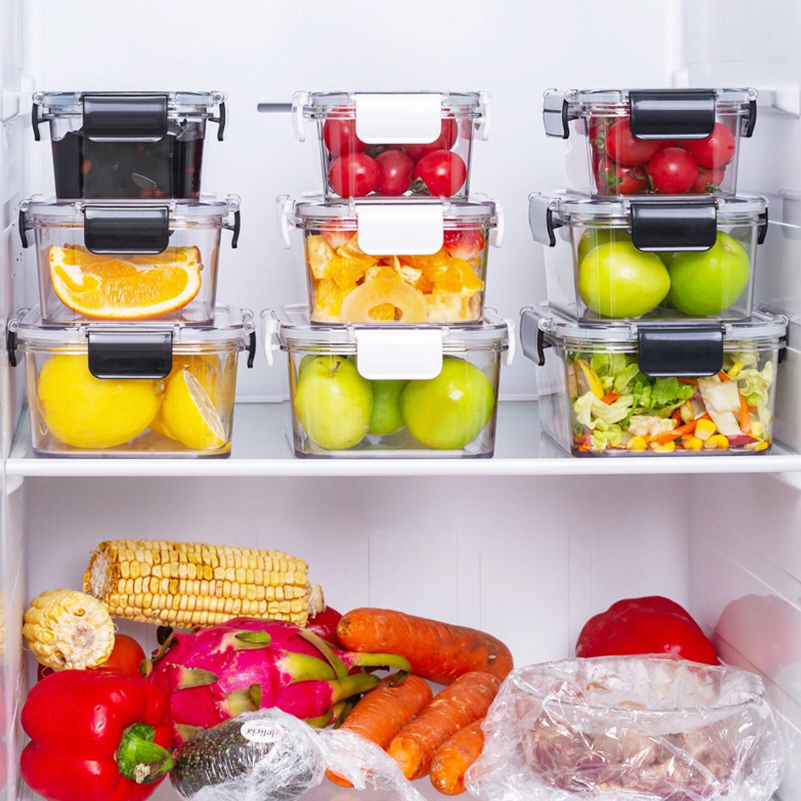 1100ml 800ml Fresh-keeping Box Transparent Glass Kitchen Refrigerator Sealed Box Fruit Vegetables Meat Food Storage Container