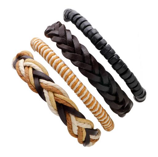 3-6 Stks/partij Handgemaakte Etnische Tribale Echt Wrap Charmante Mannelijke Pulsera Zwart Gevlochten Lederen Armbanden Armbanden: H2348