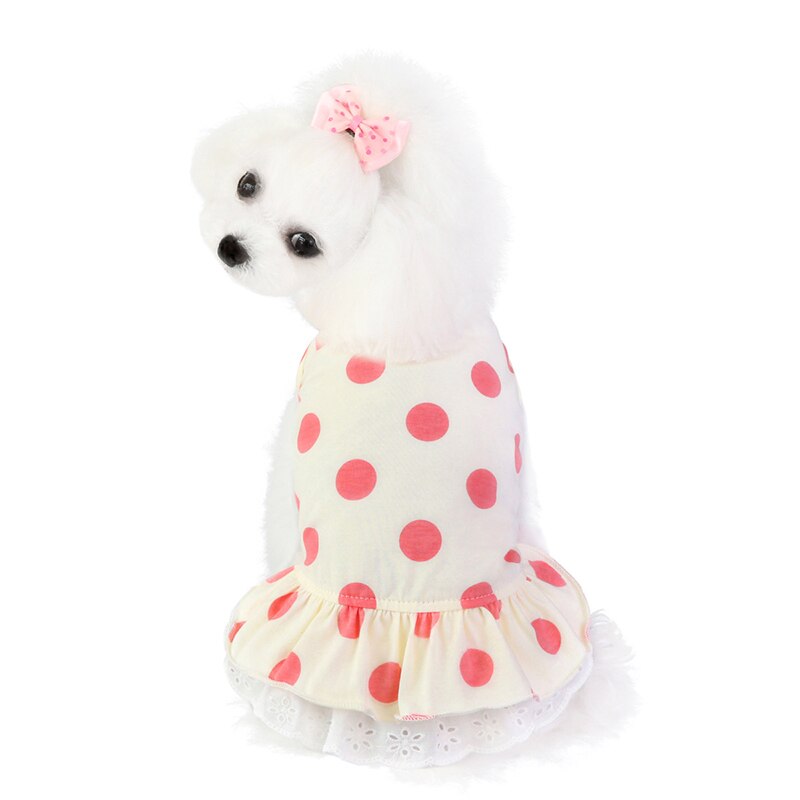 1PC Summer Dot Puppy Dog Cat Dresses for Yorkies Chihuahua Clothing Soft Cotton Lace Pet Clothing for Dogs Cats Pets Skirt Dress