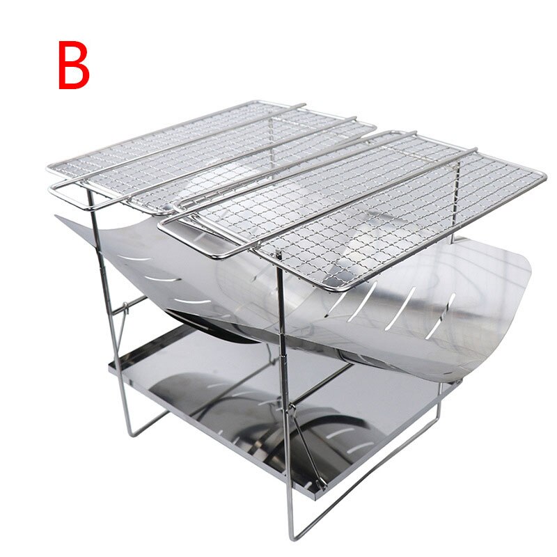 Outdoor Barbecue Grill Campfire Stove Stainless Steel Folding Grill Camping Picnic Wood Burning Stove BBQ Bonfire Charcoal Stove: BBQ Grill B