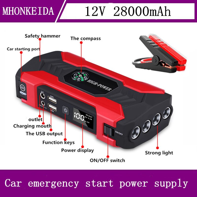 28000mAh 400A Mobile Starter Portable Charger Car Supercharger Automatic Starter Emergency Car Battery Starter Car Power Supply