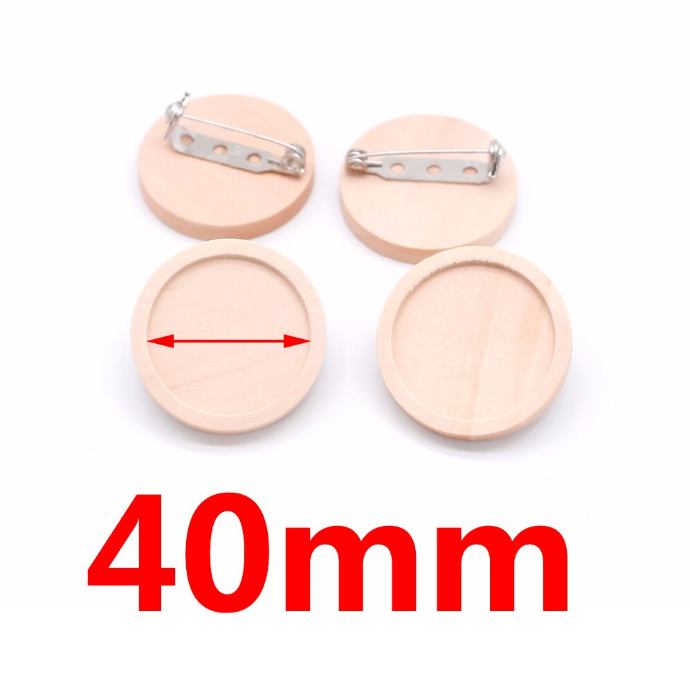 10 unids/lote de broches de cabujón de madera en blanco, ajustes de Base, 20 25 30 40mm de diámetro, bandeja de bisel redondo, broches Diy, respaldos de Pin para fabricación de joyas: Blanco