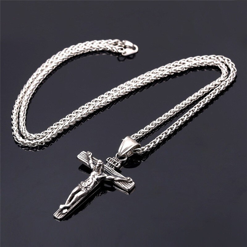 Religious Jesus Cross Necklace For Men Gold Color Cross Pendent With Chain Necklace Jewelry For Men