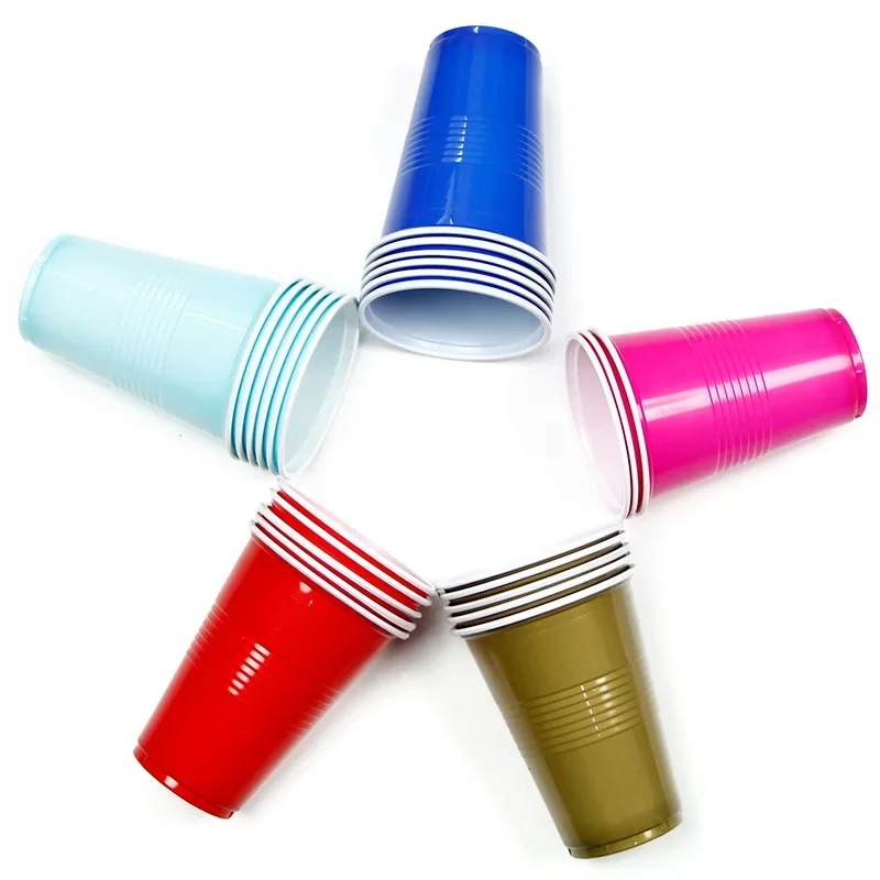 16-Ounce Plastic Party Cups In Rood (50 Pack) wegwerp Plastic Bekers Recyclebaar Rode Kopjes Met Vullen Lijnen Voor Drankjes, Bbq, Picknicks