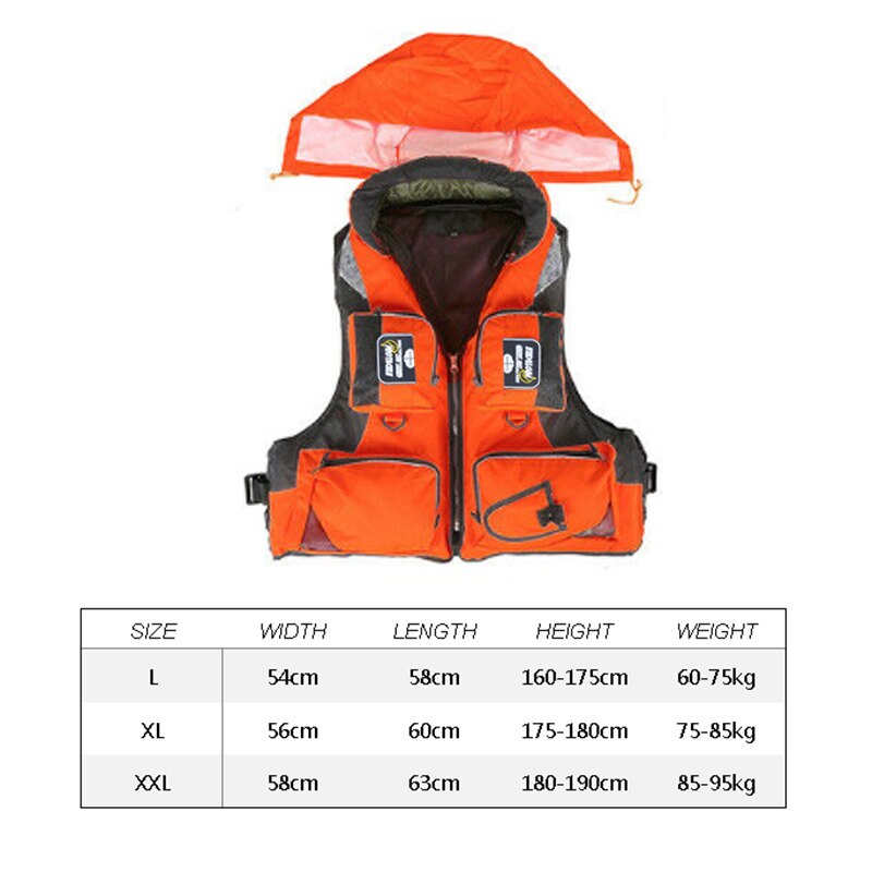 Life Jacket Fishing Swimming Outdoor Life Vest Boating for Adult Man Water Sport Vest Drifting Life Jacket Sailing Bearing 110KG: orange / L