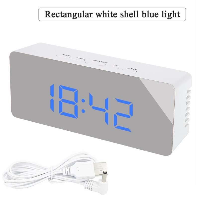 W&G Digital Mirror Alarm Clocks With Temperature Led Display Snooze Time Adjustable Brightness For Bedroom Office Clock with USB: style C