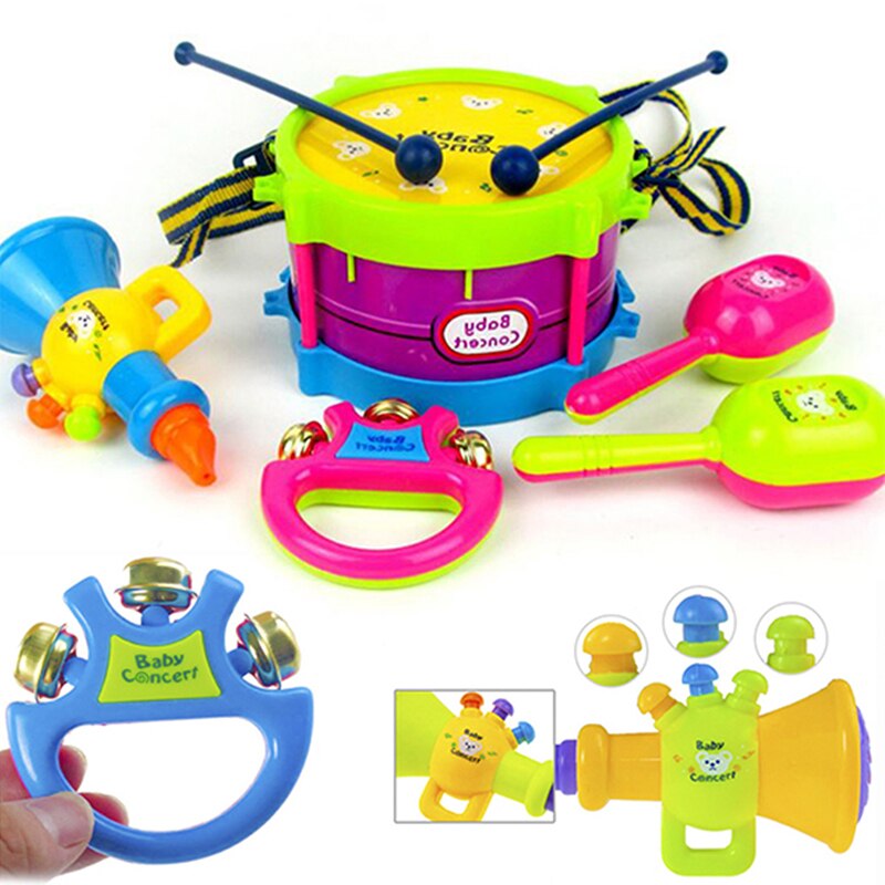 5PC enfants tambour trompette jouet musique Percussion Instrument Kit de bande apprentissage précoce jouet éducatif bébé enfants enfants coffret