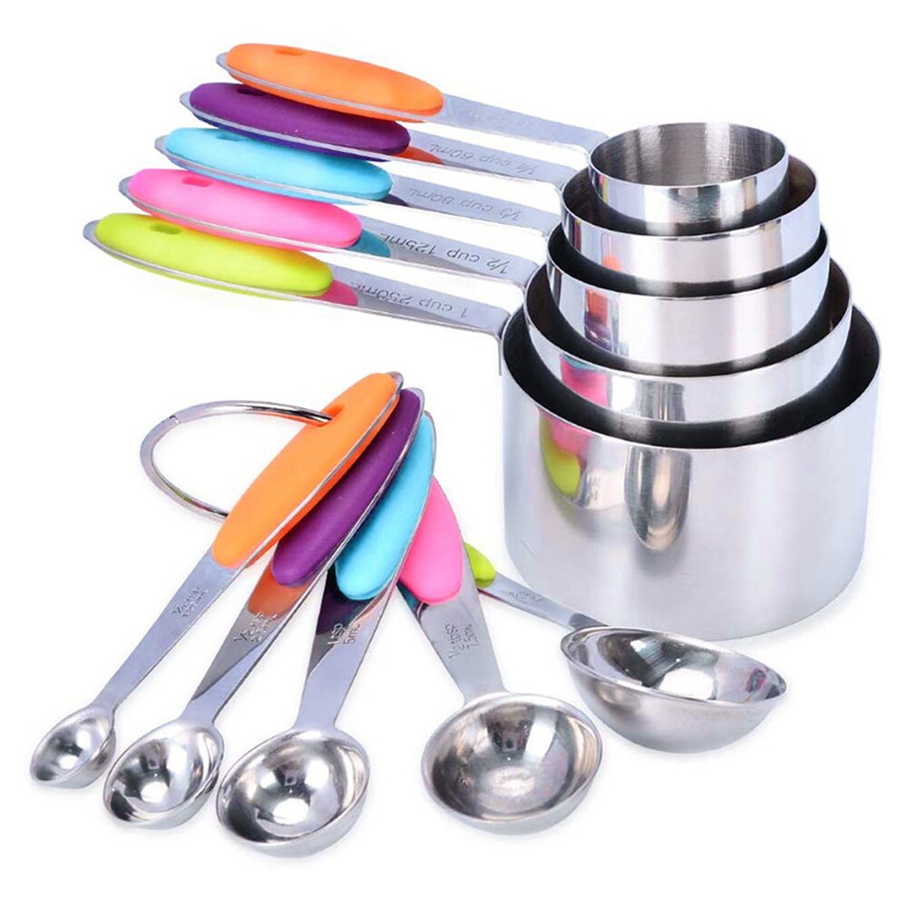 10 Pcs/set Stainless Steel Measuring Cups Spoons Set for Cooking Baking Making Tea Coffee Kitchen Measuring Tools JAN88