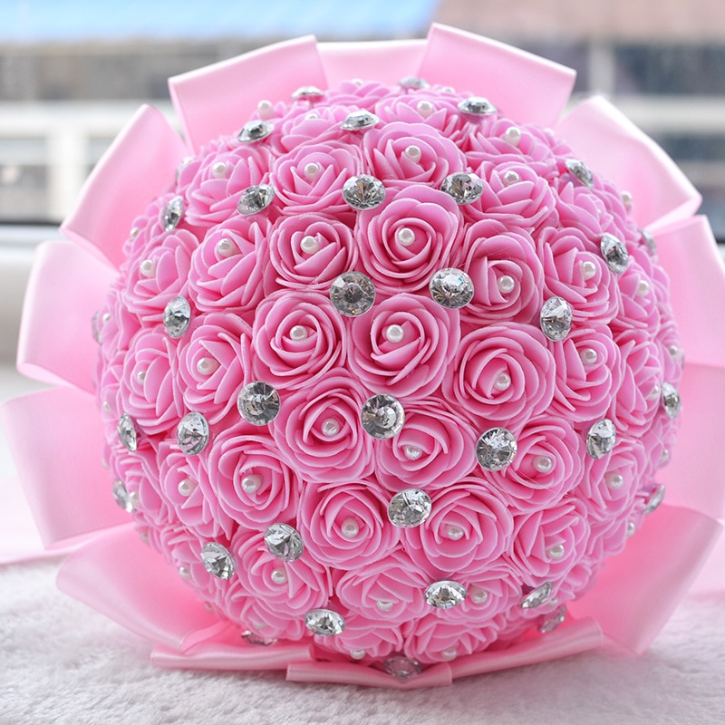 Wedding Decoration foamflower Rose Bridal bouquet White Satin Romantic Wedding bouquet Flowers Bride D452