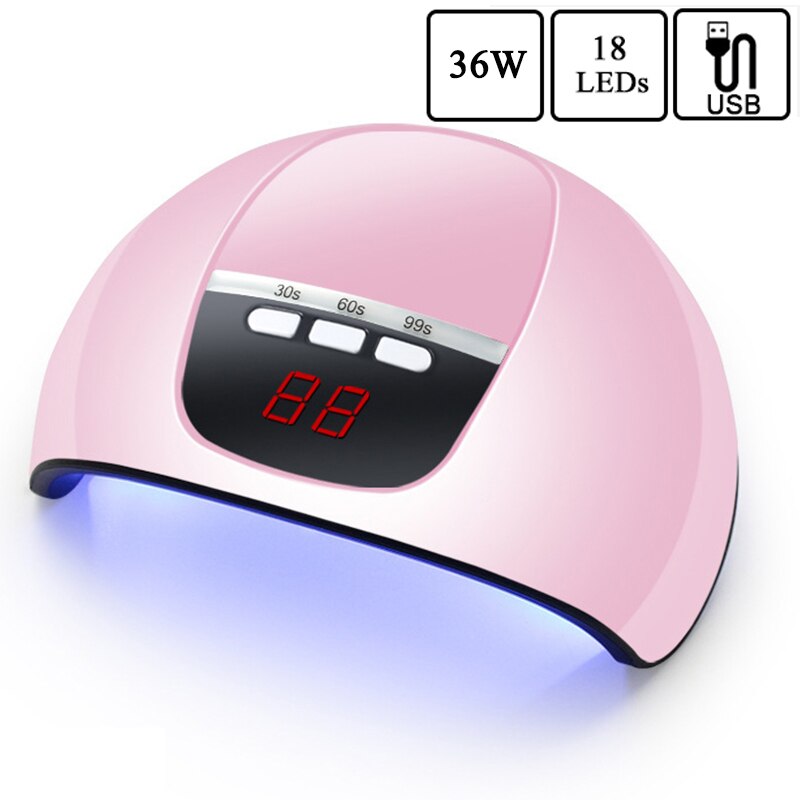 Secador de uñas con pantalla LCD, lámpara LED para manicura, 72W, UV, para curado de esmalte de Gel, con sensor de movimiento: Mini06 36W Pink USB