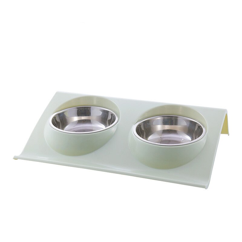 Double Bowls Pet dog cat Feeding Station Stainless Steel Water Food Bowls Feeder Solution for Dogs Cats supplies: Green / L