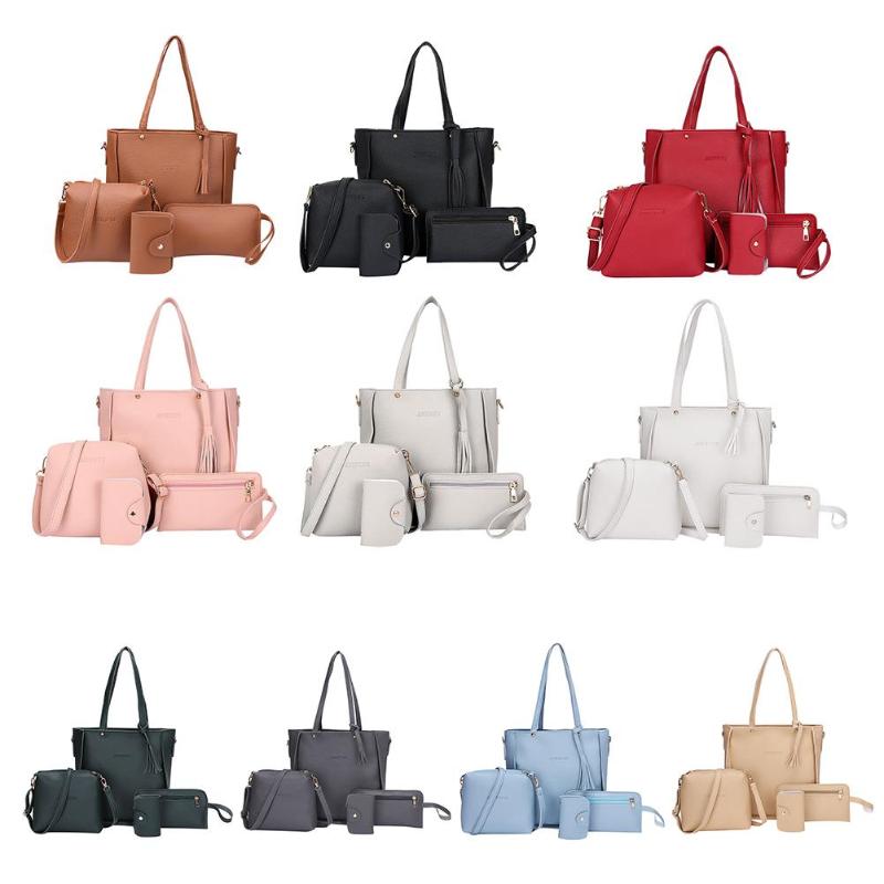 4-Piece PU Leather Totes Set - Women's Shoulder Bag, Clutch, Card Holder & Messenger Bag