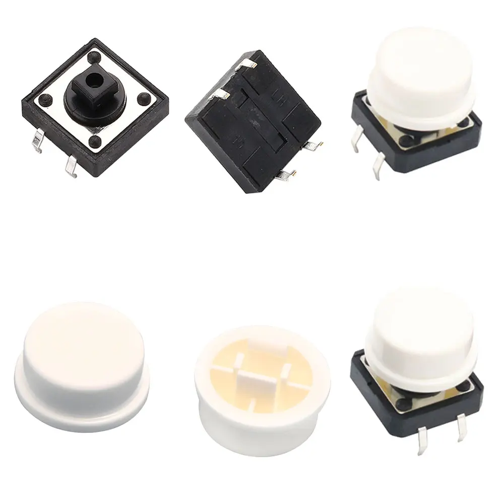Tactile Push Button Switch Momentary 12*12*7.3MM Micro switch button with knob White Black Yellow Blue Red Kit 12x12x7.3mm: WHITE