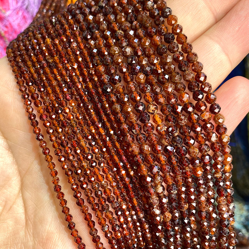 Perles fines en pierre naturelle grenat rouge à facettes, pierres précieuses rondes en vrac pour la fabrication de bijoux, breloque de collier et de bracelet à bricoler soi-même, 2-4mm: Black / 3mm