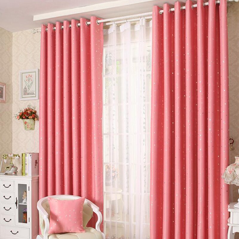 Lantlig stil mörkläggningsgardiner stjärnklara silver moderna mörkläggningsgardiner hem vardagsrum sovrum gardiner: Rosa