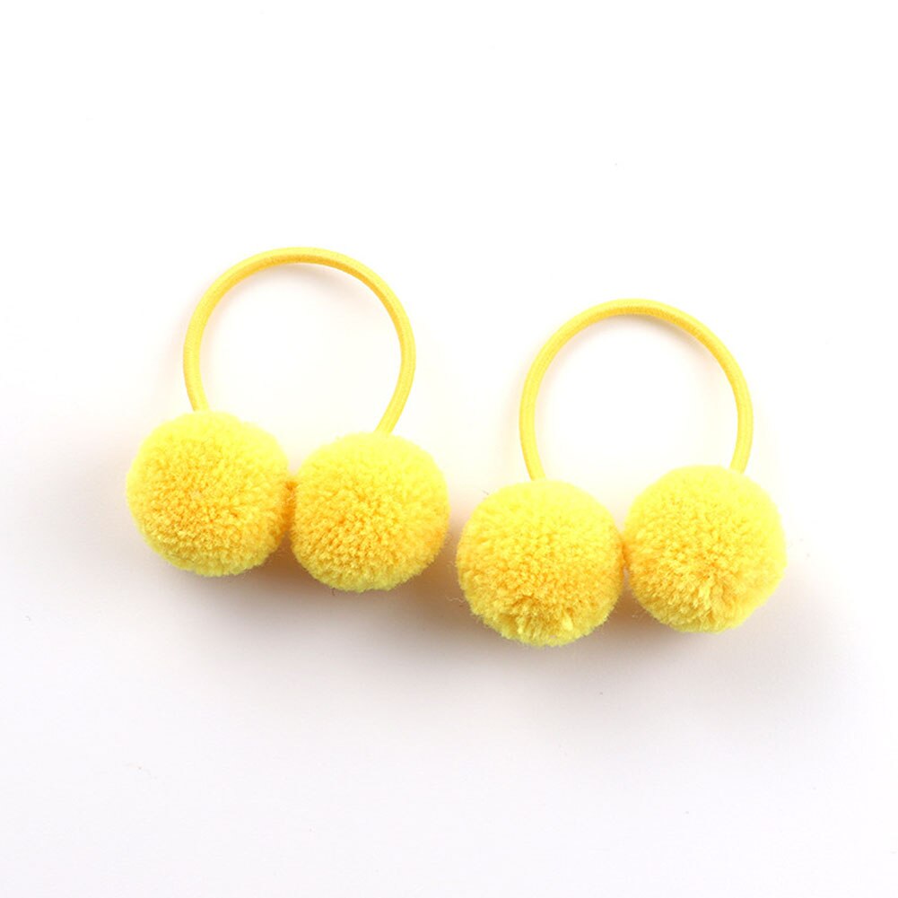 Anillo para el pelo con dos bolas pequeñas y lisas para niña, banda de goma elástica, gomas para el pelo, accesorios para el cabello, adornos para la cabeza, para niña, 2 piezas: YELLOW