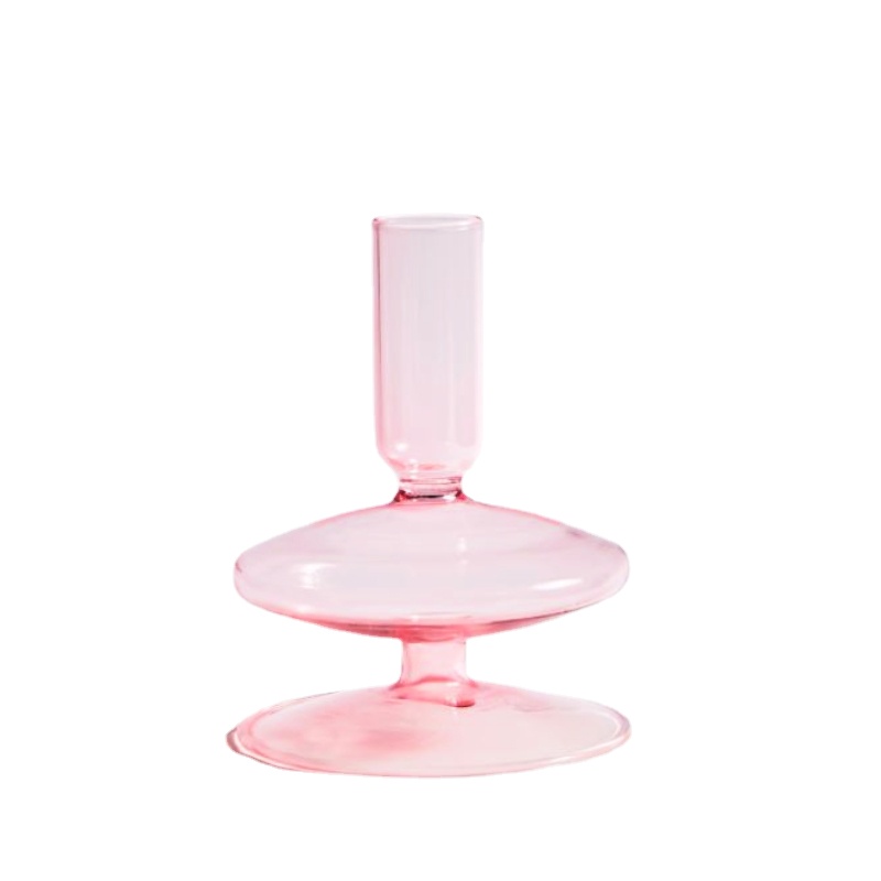 1pc Pink Glass Candle Holder Taper Candles Candlesticks Holder Wedding Table Centerpieces Nordic Home Decoration Vases: green