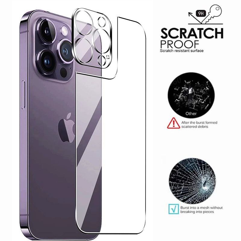 Vidrio templado trasero 2 en 1 para iPhone 16 15 14 13 12 Pro Max 15 Plus 15 pro max 16Pro Protector de pantalla trasera con lente de cristal