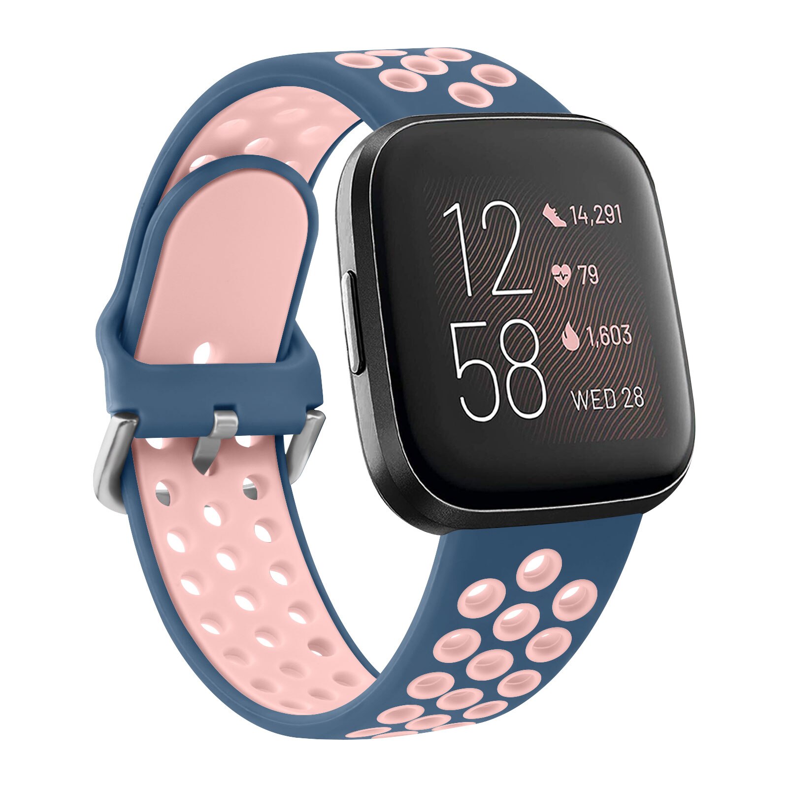 Doppel Farbe Silikon Band Für Fitbit Versa 2 Versa 1 Band Armbinde Schnalle Atmungsaktiv Armbinde Für Fitbit Versa Lite Correa: Rosa Blau / Größe S