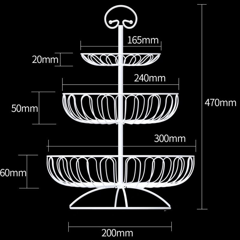 De hierro de tres capas de cesta de almacenamiento Plato de frutas cocina casa tazón desmontable soporte de Metal para pastel de postre organizador
