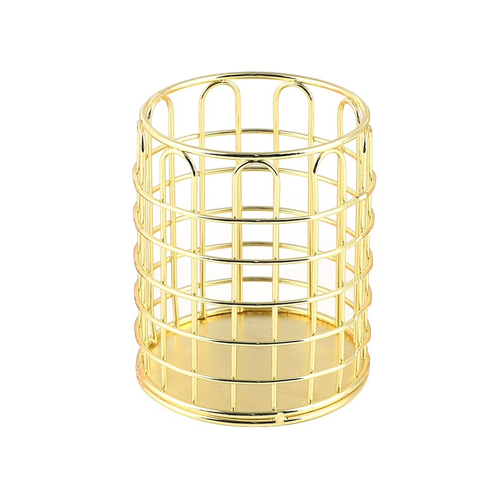Office Desk Table Mesh Square Pencil Pot Cup Case Container Organizer Rose Gold Metal Pen Holder Home School Storage Basket: A-gold